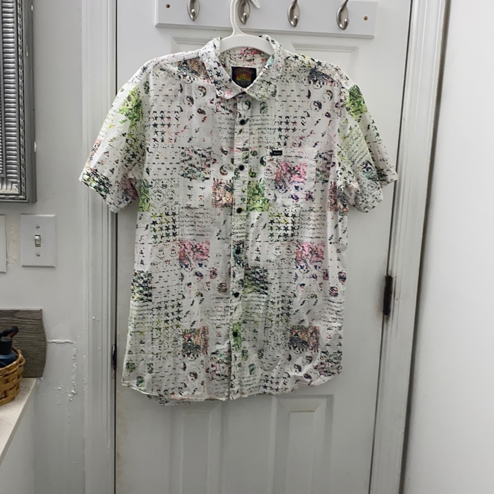 Christian fletcher + RVCA LARGE short sleeve button down beach shirt